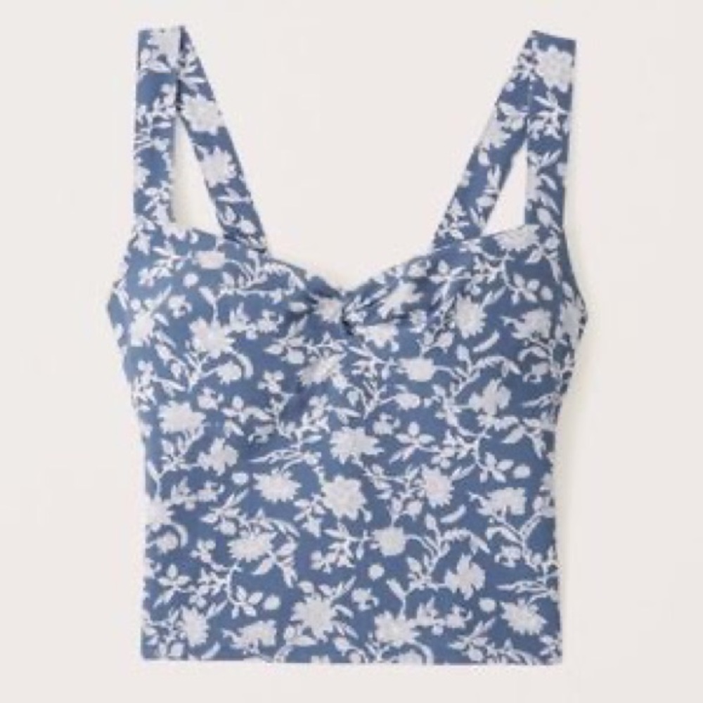 Abercrombie Blue and White Floral Twist-Front Tank, Size S (NEW)